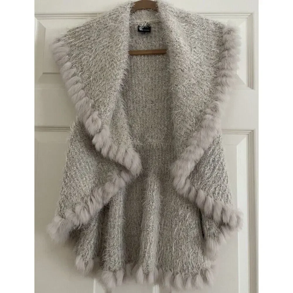 Love Token - Genuine Rabbit Fur Trim Vest - Size Small -beige - MSRP $169